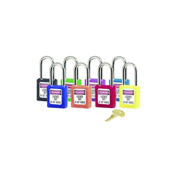 Zenex™ Thermoplastic Safety Lockout Padlock, 411, 1-1/2 W x 3 H Body, 3 in H Shackle, KD, Red Pack of 6