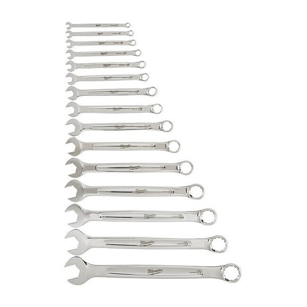 Milwaukee Tool Combination Wrench Set, SAE, Chrome Finish, 15 pc 48-22-9415