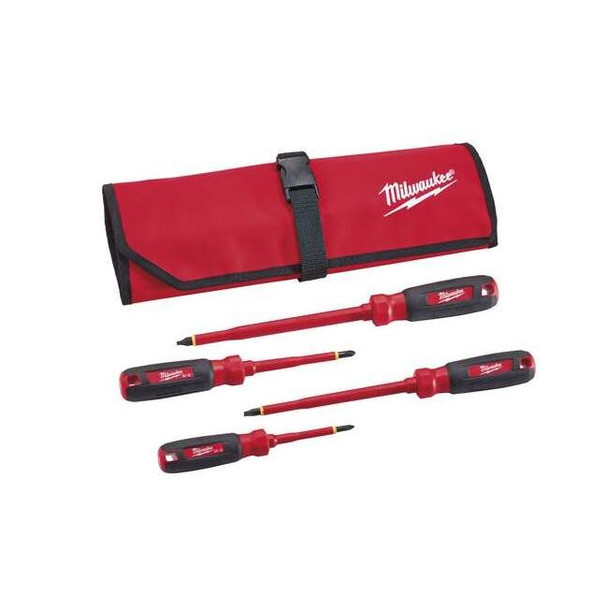 Milwaukee Tool 4 PC 1000V Insulated Screwdriver Set w/ Roll Pouch 48-22-2204