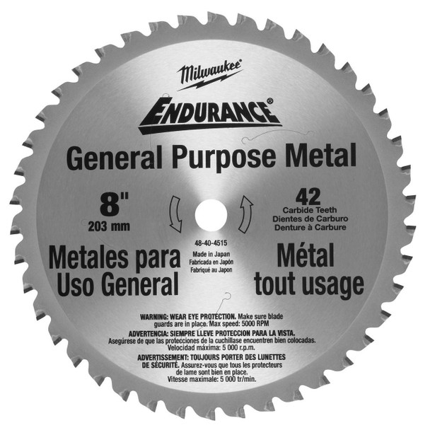 48-40-4515 Milwaukee 42T Dry Cut Cermet Tipped Circular Saw Blade, 8 in Dia