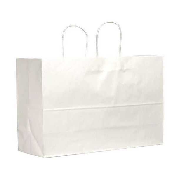 Tote White Shopping Bag Flat Bottom, Twist Handles, Pk250