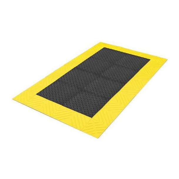 Antifatigue Mat, 120" L x 3 ft. W, 1" Thickness, PVC, Diamond, Black/Yellow