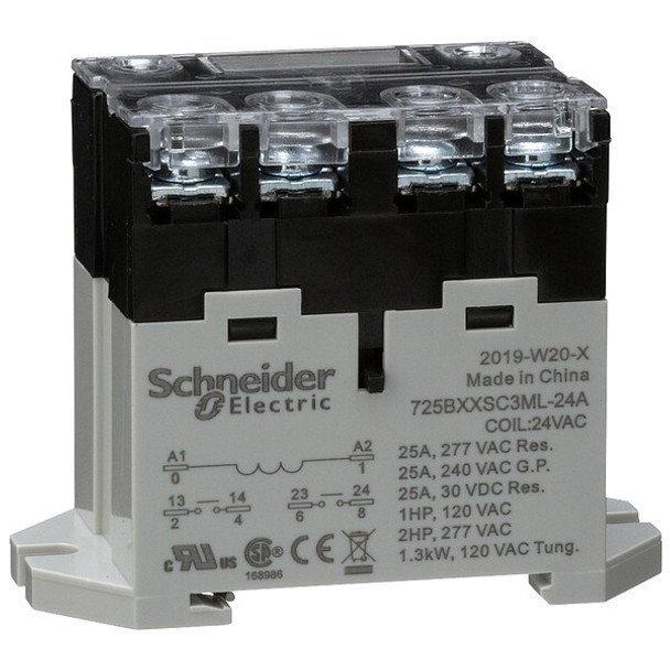 DIN Rail & Top Flange, Enclosed Power Relay, Square, 25 A, 6, Screw