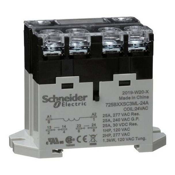 DIN Rail & Top Flange, Enclosed Power Relay, Square, 25 A, 6 Pins, Screw