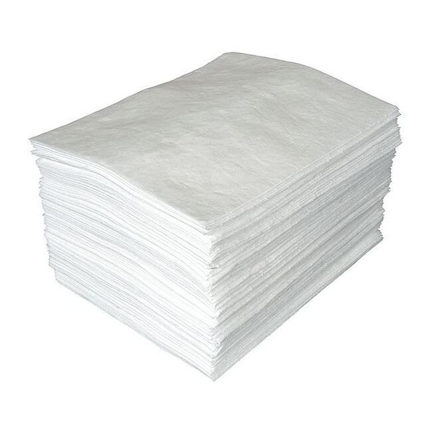 Brady Sorbent Pad, 26 gal, 15 in x 19 in, Oil, White, 100 PK MXO1000