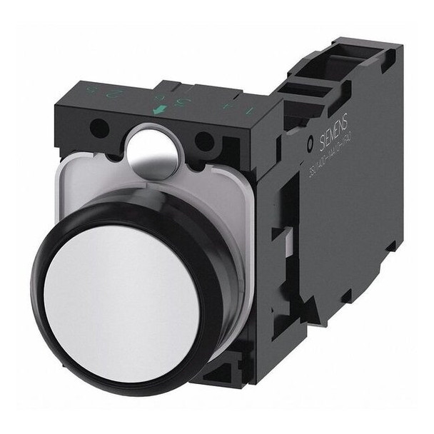 Siemens Push Button, 22mm, White, Plastic Bezel 3SU1100-0AB60-1FA0