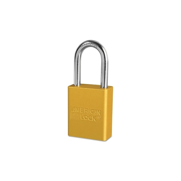 Solid Aluminum Padlock, 1/4 in dia, 1-1/2 in L x 3/4 in W, Yellow
