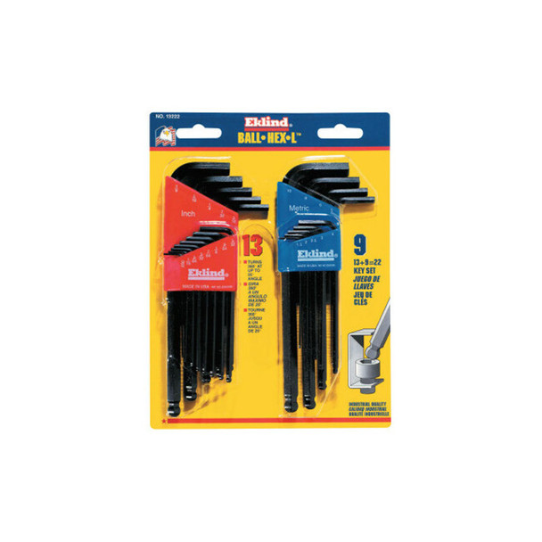 Ball-Hex-L™ Key Set, 22 per set, Hex Ball Tip, Inch/Metric, Black Oxide