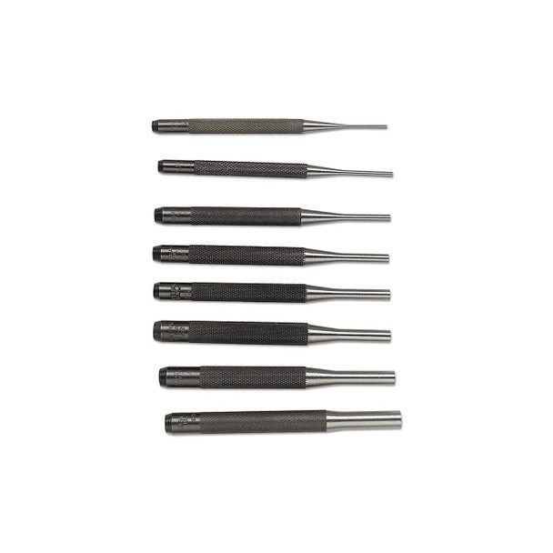 8 Pc. Drive Pin Punch Set, Round, English, Plastic Case