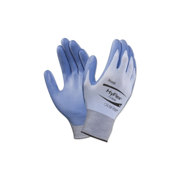 11-518 Polyurethane Palm Coated Gloves, Size 6, Blue/Gray