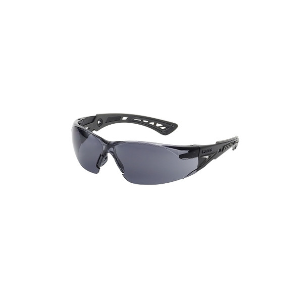 Rush+ Series Safety Glasses, Smoke Lens, Anti-Fog, Anti-Scratch, Polycarbonate, Black Frame