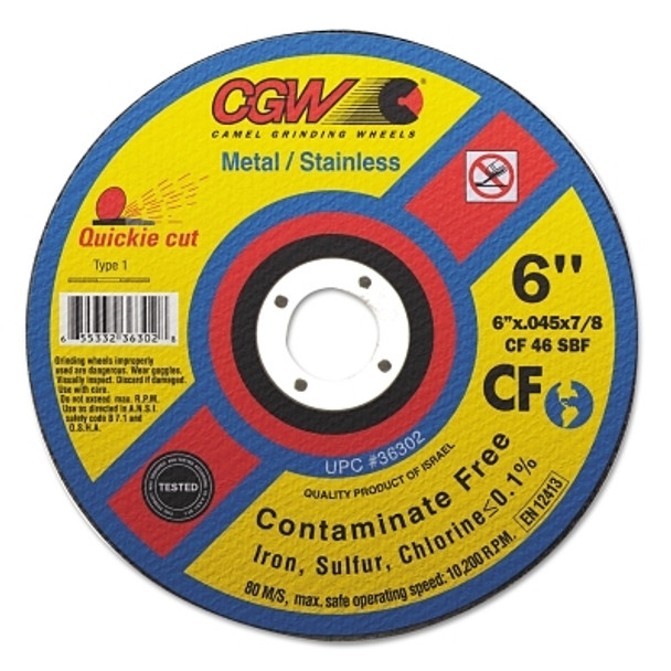 Contaminate Free Cut-Off Wheel, 6 in Dia, .045 in Thick, 36 Grit Alum. Oxide Pack of 25 Contaminate Free Cut-Off Wheel, 6 in Dia, .045 in Thick, 36 Grit Alum. Oxide Pack of 25
