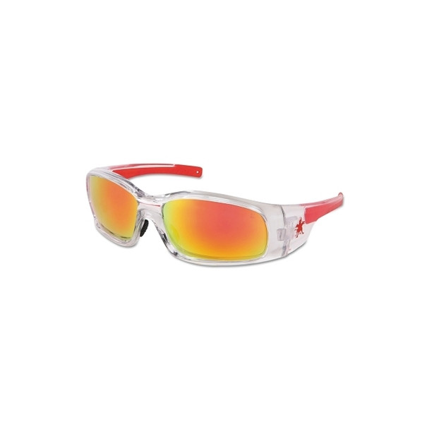 Swagger Safety Glasses, Fire Mirror Lens, Duramass Hard Coat, Clear/Red Frame
