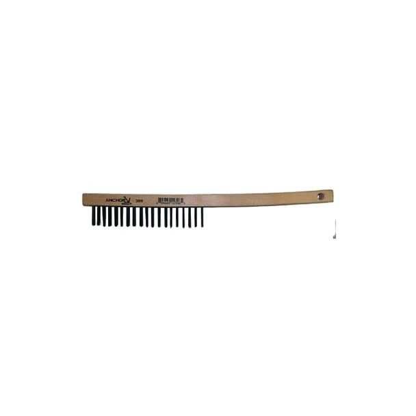 Hand Scratch Brush, 3 X 19 Rows, Carbon Steel Bristles, Curved Wood Handle