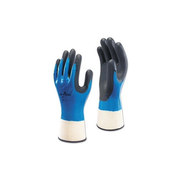 377 Liquid Resistant Nitrile/Nitrile Foam Coated Gloves, Medium, Black/Blue/White