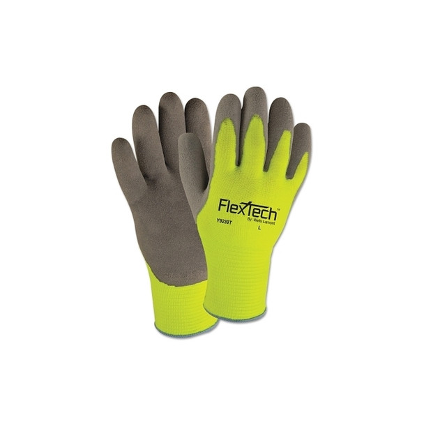 FlexTech™ Hi-Visibility Knit Thermal Gloves with Latex Palm, Large, Gray/Green