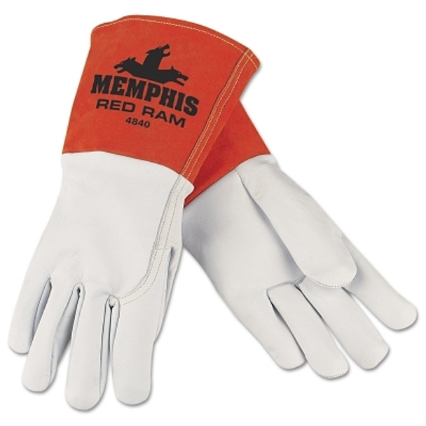 Red Ram® Mig/Tig Welders Gloves, Grain Goat Skin, Med, White/Russet