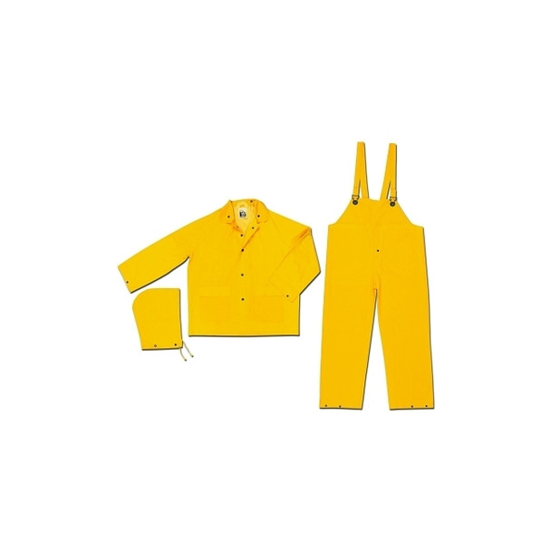 Classic Series Limited Flammability 3-Pc Rain Suit, Jacket/Hood/Pants, 0.35 mm, PVC/Polyester, Yellow, X-Large