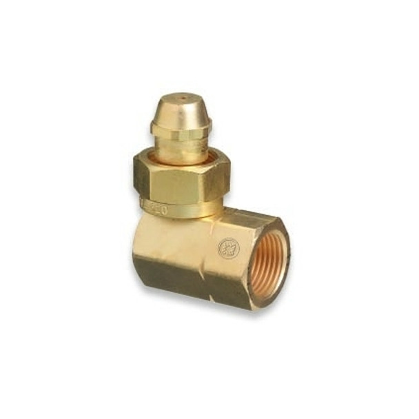 Brass Cylinder Adaptor, CGA-520 "B" Tank Acetylene To CGA-510 POL Acetylene 90°