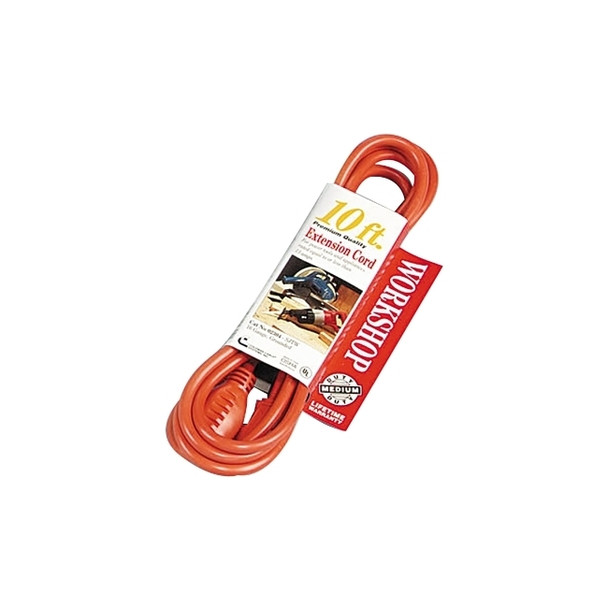 Vinyl Extension Cord, 10 ft, 1 Outlet, Orange