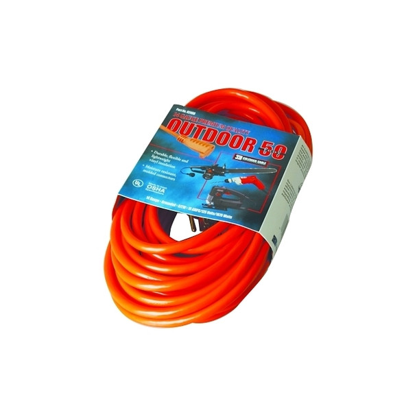 Vinyl Extension Cord, 50 ft, 1 Outlet, Red