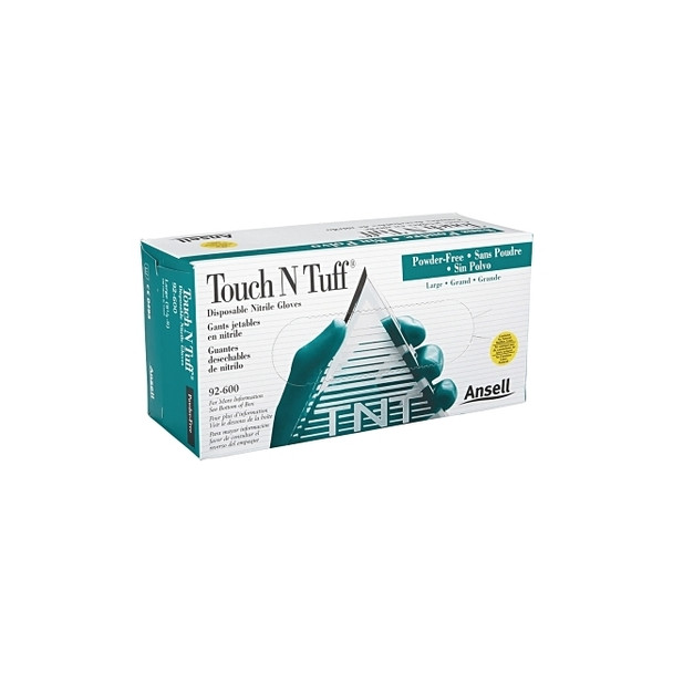 92-600 Nitrile Powder-Free Disposable Gloves, Smooth, 4.9 mil Palm/5.5 mil Fingers, Large, Green