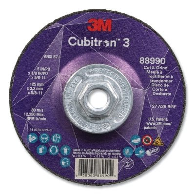 Cubitron™ 3 Cut and Grind Wheel, 5 in dia x 1/8 in Thick x 5/8 in-11 Arbor, 36+ Grit, T27