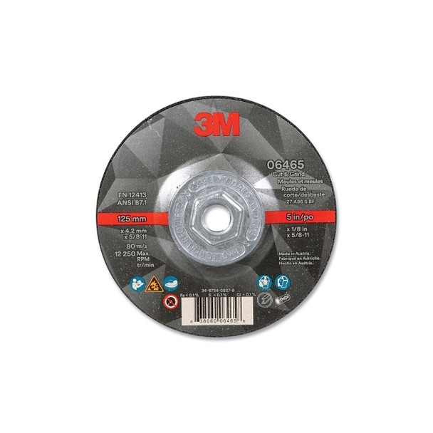 Cut and Grind Wheel, 5 in dia, 0.125 in thick, 5/8 in-11 arbor, 36+ Grit, Precision Shaped Ceramic