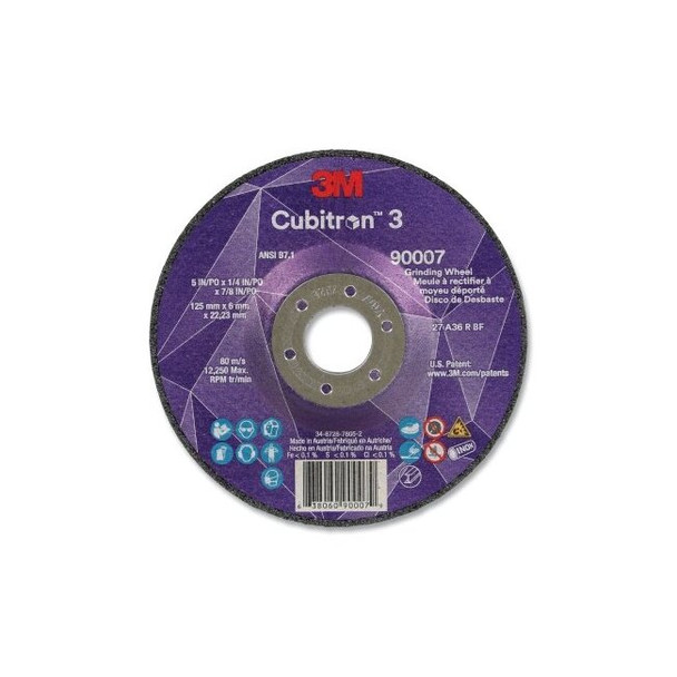Cubitron™ 3 Depressed Center Grinding Wheel, 5 in dia x 1/4 in Thick x 7/8 in Arbor, 36+ Grit, T27