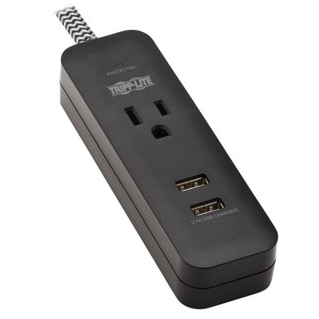 Tripp Lite Surge Protector, 1 NEMA 5-15R, NEMA 5-15P, 4 ft, Black TLP104USB