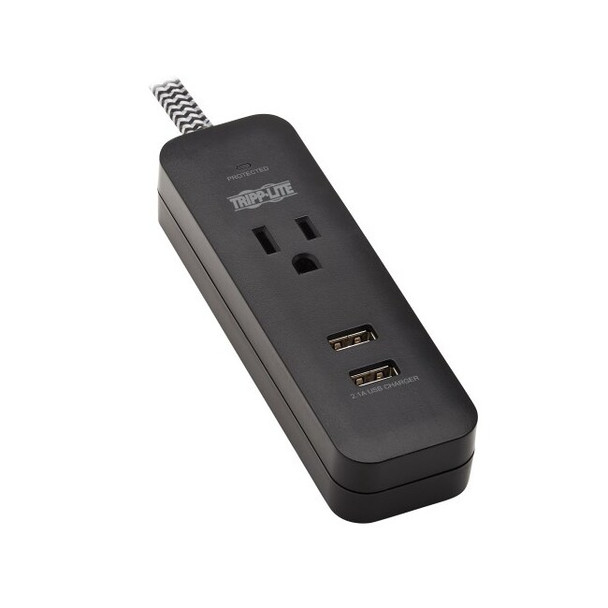 Tripp Lite Surge Protector, 1 NEMA 5-15R, NEMA 5-15P, 4 ft, Black TLP104USB