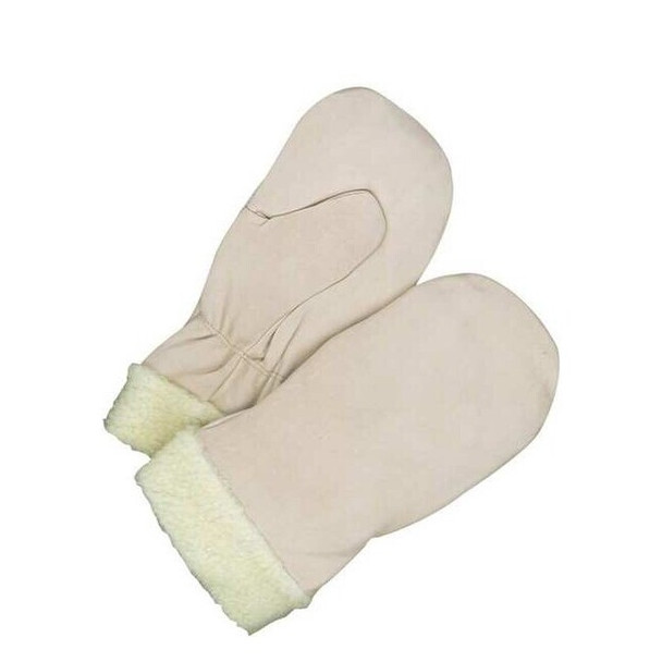 Leather Gloves, Cowhide Palm, Shirred Slip-On Cuff, Beige / Beige, 1 PR