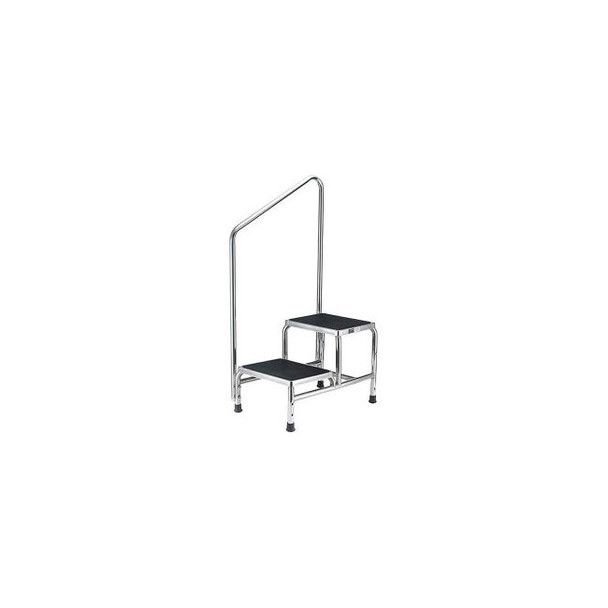 Global Industrial Chrome Two-Step Foot Stool With Handrail