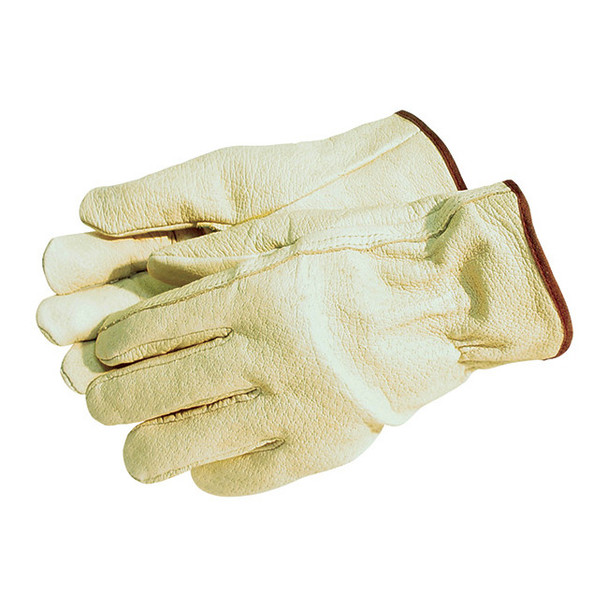 MCR Safety® Pigskin Leather Drivers, Straight Thumbs, Medium, Natural, 12/Pair