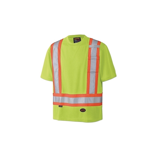 6990U/6991U Birdseye Hi-Viz Safety T-Shirt, Short Sleeves, Medium, Yellow/Green