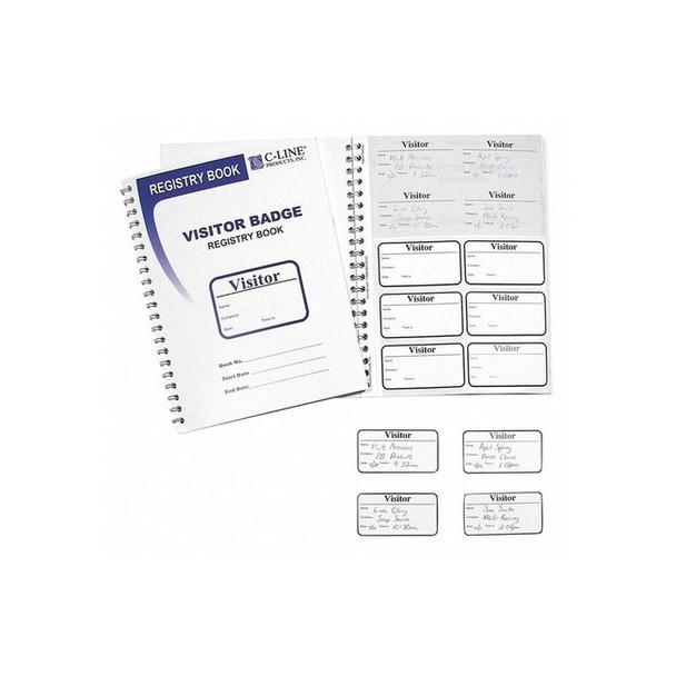 C-Line Products 3-5/8'' x 1-7/8'' Visitor Badges with Registry Log, 1/BX 97030