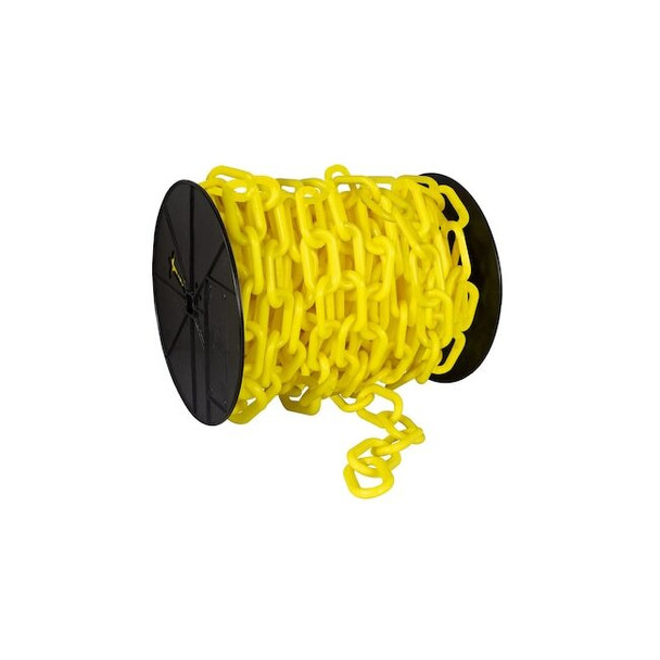 Mr. Chain 3" x 60' Yellow Plastic Safety Chain - Reel 80102