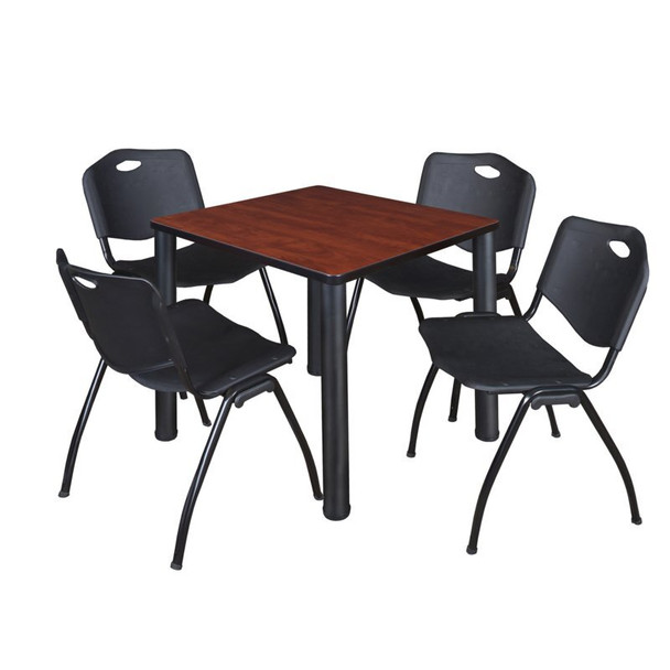 Kee Square Table & Chair Set, Wood, Metal, Plastic Top, Cherry