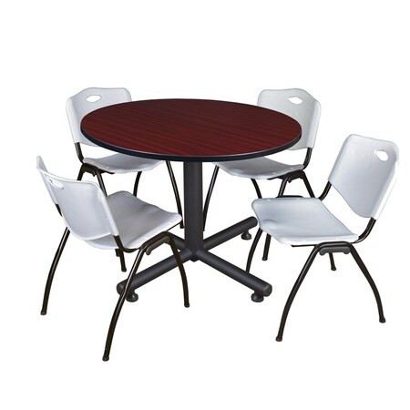 Kobe Round Table & Chair Set, Wood, Metal, Plastic Top, Mahogany