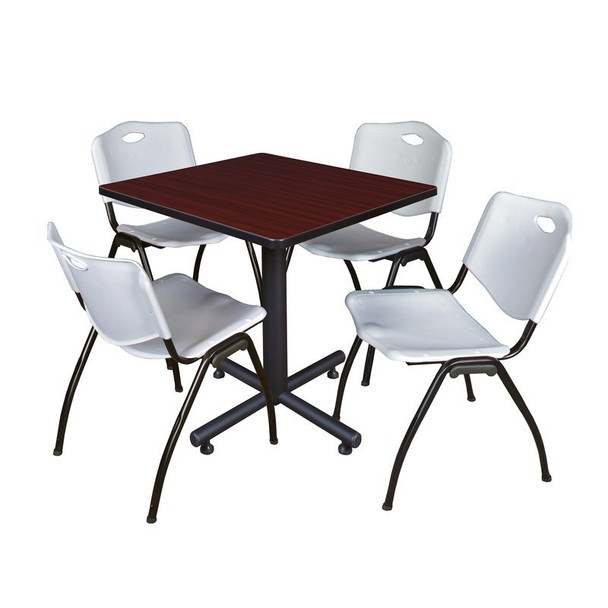 Kobe Square Table & Chair Set, Wood, Metal, Plastic Top, Mahogany
