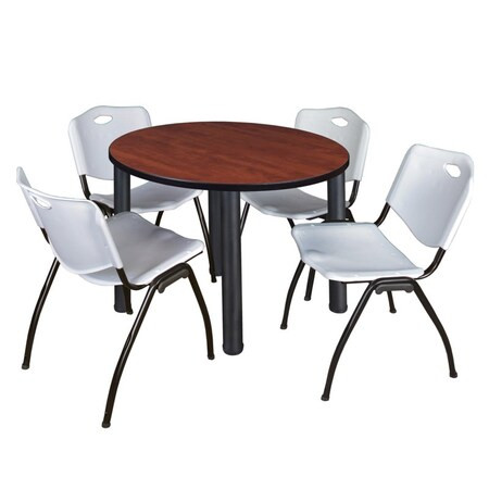 Kee Round Table & Chair Set, Wood, Metal, Plastic Top, Cherry
