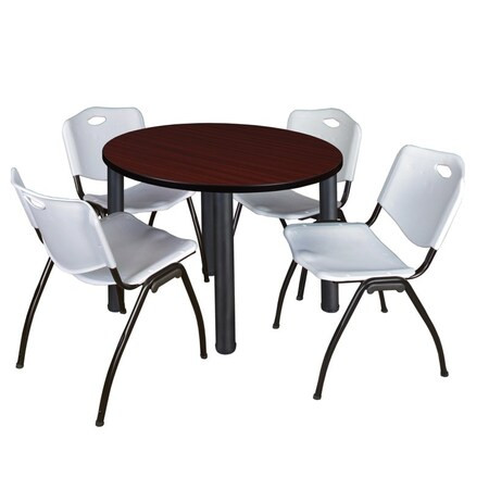 Kee Round Table & Chair Set, Wood, Metal, Plastic Top, Mahogany