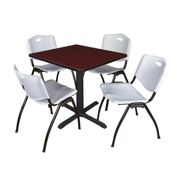 Cain Square Table & Chair Set, Wood, Metal, Plastic Top, Mahogany