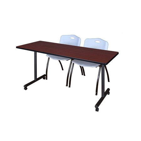 Rectangle Mobile table, 60" W, 29" H, Laminate Top, Mahogany