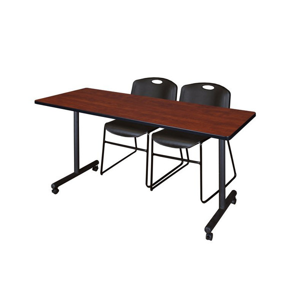 Kobe Rectangle Mobile table, 66" W, 29" H, Laminate Top, Cherry MKTRCC6624CH44BK