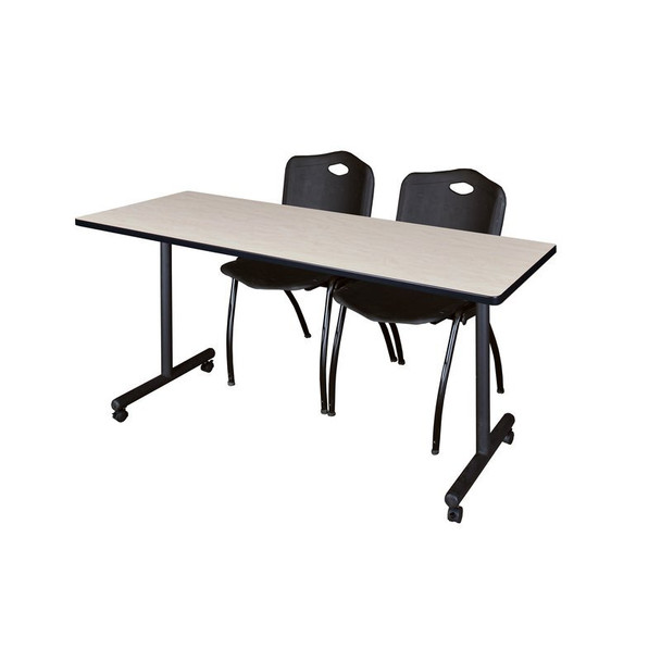 Kobe Rectangle Mobile table, 66" W, 29" H, Laminate Top, Maple MKTRCC6624PL47BK