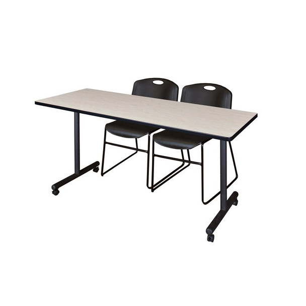 Kobe Rectangle Mobile table, 66" W, 29" H, Laminate Top, Maple MKTRCC6624PL44BK