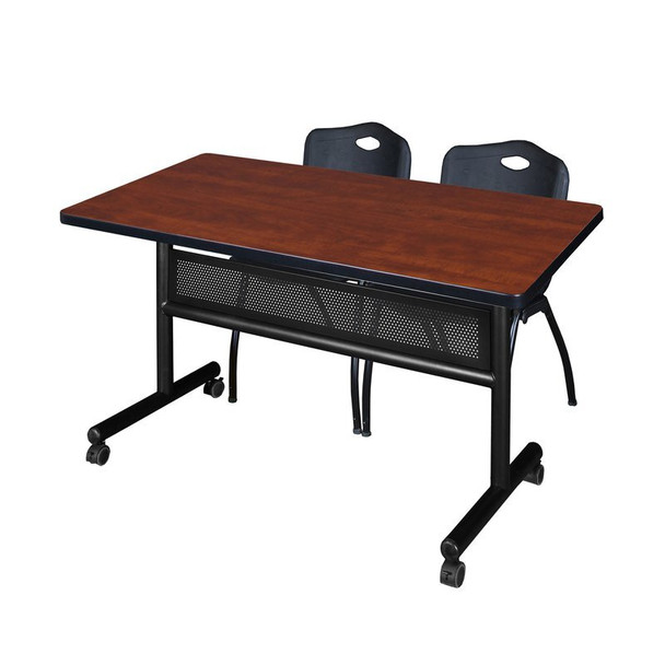 Kobe Rectangle Mobile table, 48" W, 29" H, Laminate Top, Cherry MKFTM4830CH47BK