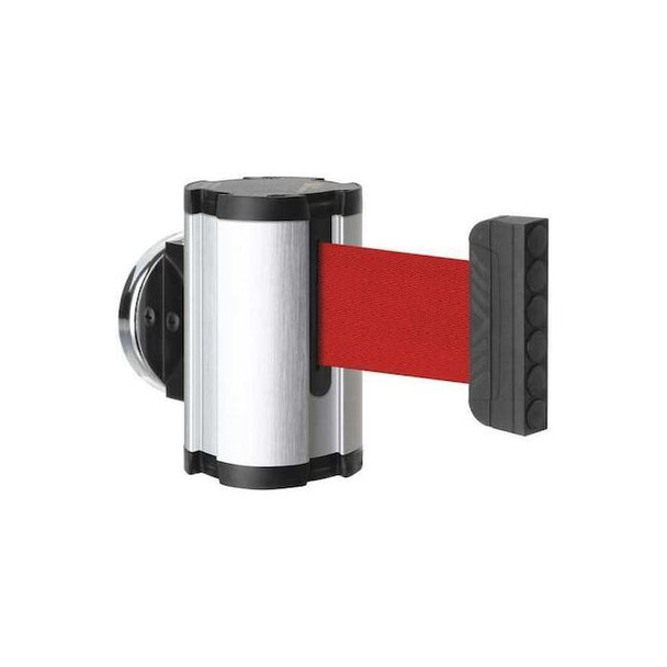 Retractable Belt Barrier, Silver, 10 ft Length, No Legend, Satin Aluminum
