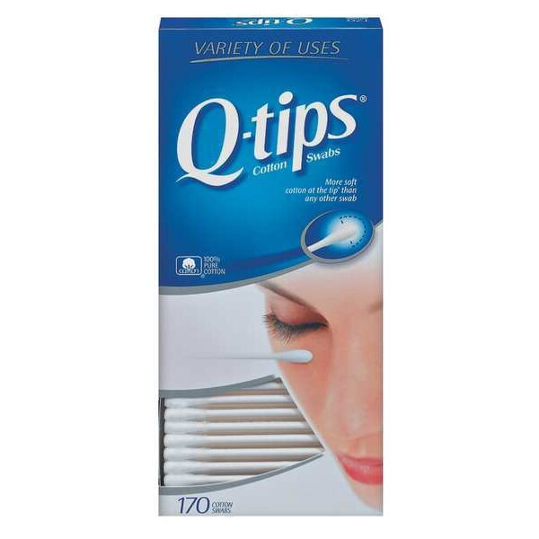 Q-Tips Cotton Tip Swab, Cotton, 3 in L, White, 170 Swabs CB070006